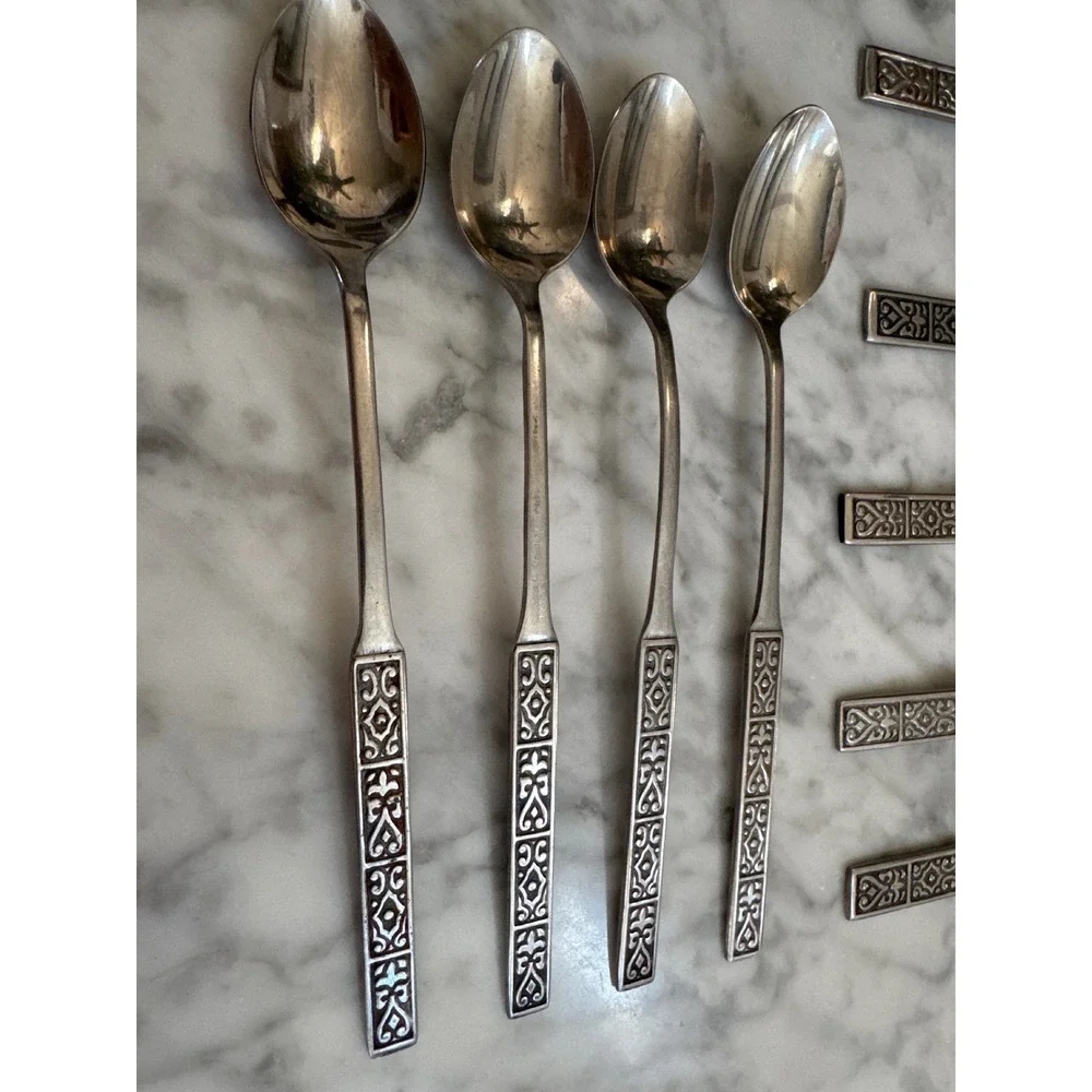 Nasco NSS1 Stainless Flatware 9pc Serving Set Iced Tea Spoons Geometric Black